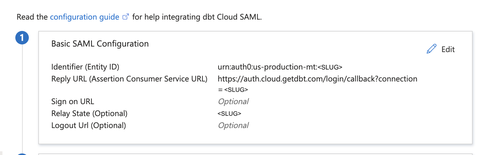 Completed configuration of the SAML fields in Entra ID Completed configuration of the SAML fields in Entra ID