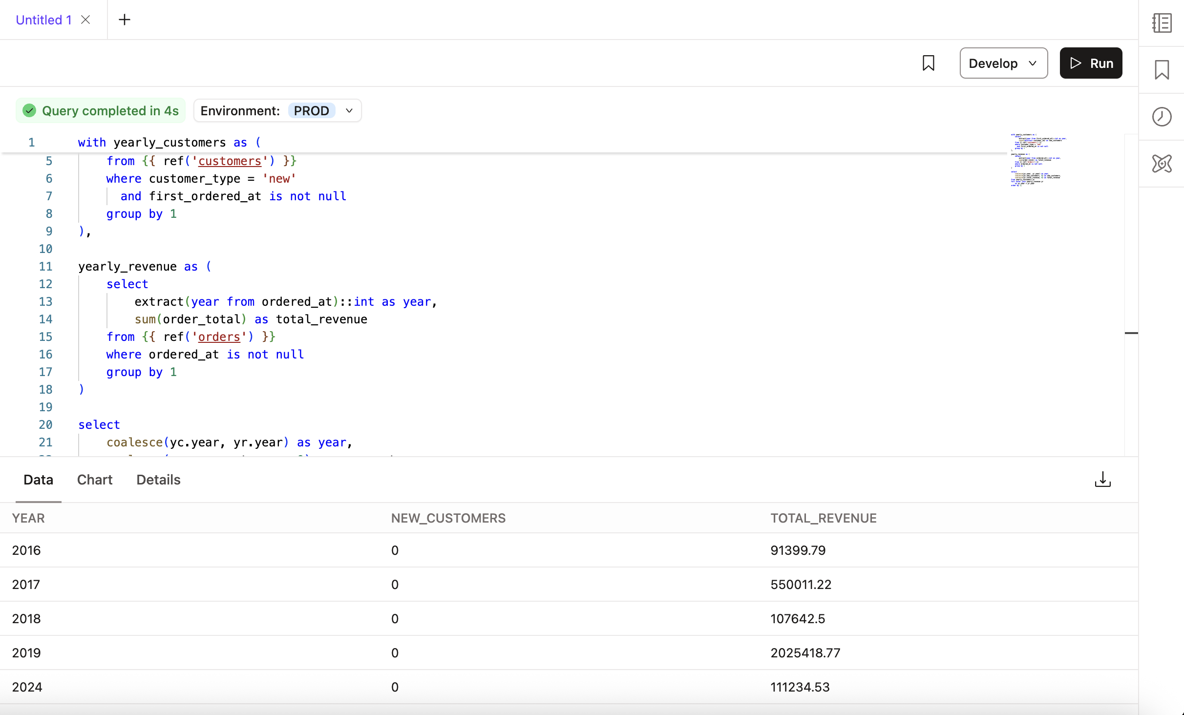 dbt Insights Data tab dbt Insights Data tab